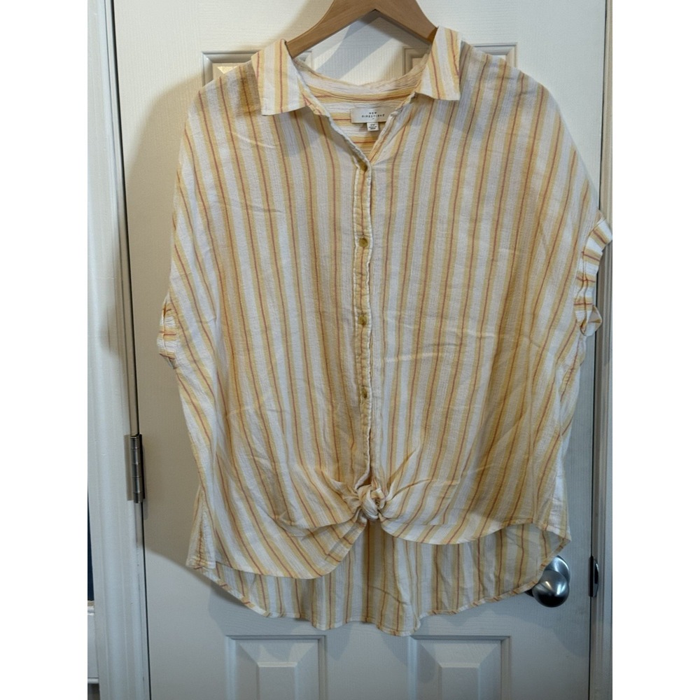 Yellow Pink Striped 100% Cotton Top Women's 2x New Direction Coastal